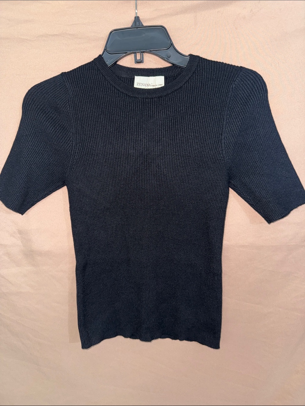 NWT Zenana Women’s Black Ribbed Crewneck Short-Sleeve Top Small